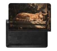 Passport Cover Leather Passport Protector Retro Canada Flag Travel Document Holder Cover Travel Essentials for Women Men, Orange Cat Sleeping, One Size