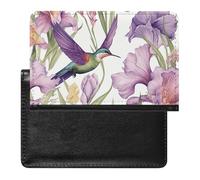 Passport Cover Leather Passport Protector Rose Gold Glitter Travel Document Holder Cover Travel Essentials for Women Men, Hummingbirds Irises Flowers, One Size