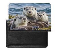 Passport Cover Leather Passport Protector Sea Otter Family Travel Document Holder Cover Travel Essentials for Women Men, Sea Otter Family, One Size