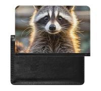 Passport Cover Leather Passport Protector Sea Otter Family Travel Document Holder Cover Travel Essentials for Women Men, Cute raccoon, One Size