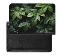 Passport Cover Leather Passport Protector Valentine Hearts Golden Butterfly Travel Document Holder Cover Travel Essentials for Women Men, Green Leaves Pattern, One Size