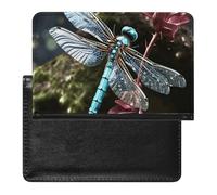 Passport Cover Leather Passport Protector Valentine Hearts Golden Butterfly Travel Document Holder Cover Travel Essentials for Women Men, Blue Dragonfly, One Size