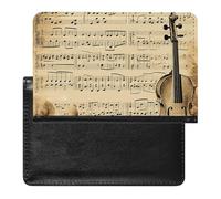Passport Cover Leather Passport Protector Valentine Hearts Golden Butterfly Travel Document Holder Cover Travel Essentials for Women Men, Music Notes, One Size