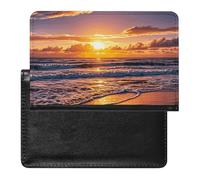 Passport Cover Leather Passport Protector White Blooms Blue Butterflies Travel Document Holder Cover Travel Essentials for Women Men, Beach Sunset Waves, One Size