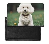 Passport Cover Leather Passport Protector White Blooms Blue Butterflies Travel Document Holder Cover Travel Essentials for Women Men, Bichon Frise Dog on the grass, One Size