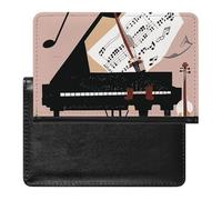 Passport Cover Leather Passport Protector Yellow Gray Flower Travel Document Holder Cover Travel Essentials for Women Men, Piano Violin Music Notes, One Size