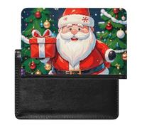 Passport Cover Leather Passport Protector Yellow Gray Flower Travel Document Holder Cover Travel Essentials for Women Men, Merry Christmas Santa Claus, One Size