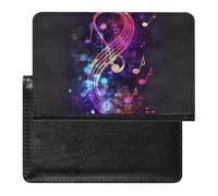Passport Cover With Card Slots Leather Passport Holders Airplane Waterproof Passport Holder Covers Case for Travel, Colorful Galaxy Music Note, One Size