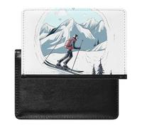 Passport Cover With Card Slots Leather Passport Holders Airplane Waterproof Passport Holder Covers Case for Travel, Skiing Theme, One Size
