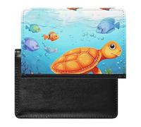 Passport Cover With Card Slots Leather Passport Holders Animal Brown Cow Waterproof Passport Holder Covers Case for Travel, Turtle and Fish, One Size