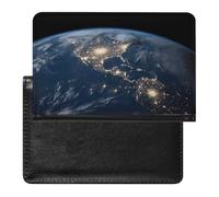 Passport Cover With Card Slots Leather Passport Holders Beach Palm Tree Chairs Boats Waterproof Passport Holder Covers Case for Travel, Earth from The Outer Space, One Size