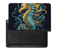 Passport Cover With Card Slots Leather Passport Holders Beautiful Flame Pattern Waterproof Passport Holder Covers Case for Travel, Seahorse Blue Pattern, One Size