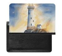Passport Cover With Card Slots Leather Passport Holders Blue Butterfly Small Waterproof Passport Holder Covers Case for Travel, Lighthouse Fantasy Light, One Size