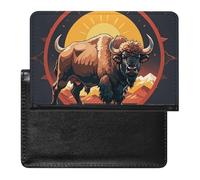 Passport Cover With Card Slots Leather Passport Holders Blue Butterfly Small Waterproof Passport Holder Covers Case for Travel, Wild American Bison Mountains, One Size