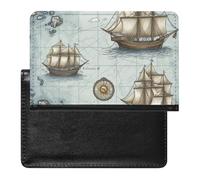 Passport Cover With Card Slots Leather Passport Holders Boat Map Waterproof Passport Holder Covers Case for Travel, boat Map, One Size