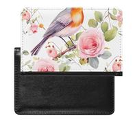 Passport Cover With Card Slots Leather Passport Holders Cartoon Blue Mushroom Waterproof Passport Holder Covers Case for Travel, Floral Print Watercolor Robin Bird, One Size