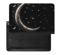Passport Cover With Card Slots Leather Passport Holders Cartoon Shiba Inu Dog Waterproof Passport Holder Covers Case for Travel, Crescent moon on black background, One Size