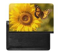 Passport Cover With Card Slots Leather Passport Holders Color Billiards Waterproof Passport Holder Covers Case for Travel, Sunflower Butterfly Sunny, One Size