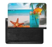 Passport Cover With Card Slots Leather Passport Holders Color Billiards Waterproof Passport Holder Covers Case for Travel, Tropical Cocktail with Starfish, One Size