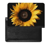 Passport Cover With Card Slots Leather Passport Holders Cool Rottweiler Dog Art Waterproof Passport Holder Covers Case for Travel, Sunflower on Black Background, One Size