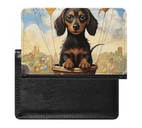 Passport Cover With Card Slots Leather Passport Holders Cowboy Black Hat Western Boots Waterproof Passport Holder Covers Case for Travel, dachshund hot air balloon, One Size