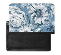 Passport Cover With Card Slots Leather Passport Holders Crocodile Green Waterproof Passport Holder Covers Case for Travel, Floral Blue and White, One Size