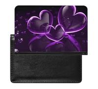 Passport Cover With Card Slots Leather Passport Holders Galaxy Blue Butterfly Waterproof Passport Holder Covers Case for Travel, Purple Hearts, One Size