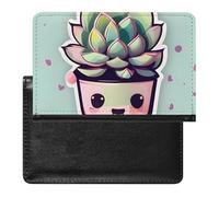 Passport Cover With Card Slots Leather Passport Holders Grey Animals Waterproof Passport Holder Covers Case for Travel, Smiling Succulents, One Size
