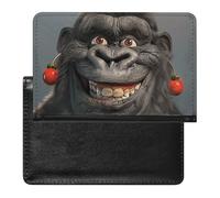 Passport Cover With Card Slots Leather Passport Holders Guitar Waterproof Passport Holder Covers Case for Travel, Smiling Gorilla Photo, One Size