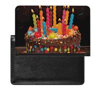 Passport Cover With Card Slots Leather Passport Holders Jurassic Period Dinosaur Waterproof Passport Holder Covers Case for Travel, Happy Birthday Big Cake, One Size