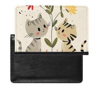 Passport Cover With Card Slots Leather Passport Holders Light Blue Petals Waterproof Passport Holder Covers Case for Travel, Draw Two Cats, One Size