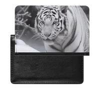 Passport Cover With Card Slots Leather Passport Holders Mackinac Suspension Bridge Waterproof Passport Holder Covers Case for Travel, White tiger in the snow, One Size