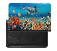 Passport Cover With Card Slots Leather Passport Holders Man Riding An Elephant Waterproof Passport Holder Covers Case for Travel, Dolphins Blue, One Size