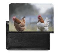 Passport Cover With Card Slots Leather Passport Holders On A Park Bench Waterproof Passport Holder Covers Case for Travel, Chicken on the Grass, One Size