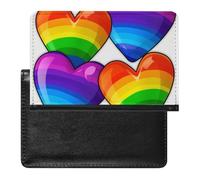 Passport Cover With Card Slots Leather Passport Holders Poppy Flowers Vivid Petals Waterproof Passport Holder Covers Case for Travel, Rainbow Colored Gay Pride Hearts, One Size