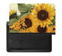 Passport Cover With Card Slots Leather Passport Holders Rainbow Rose Flower Waterproof Passport Holder Covers Case for Travel, Sunflowers Floral, One Size