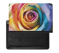 Passport Cover With Card Slots Leather Passport Holders Rainbow Rose Flower Waterproof Passport Holder Covers Case for Travel, Rainbow Rose Flower, One Size