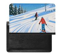 Passport Cover With Card Slots Leather Passport Holders Santa's Train Waterproof Passport Holder Covers Case for Travel, Winter Sports Ski Theme, One Size