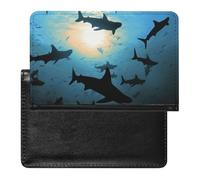 Passport Cover With Card Slots Leather Passport Holders Sloth Family Waterproof Passport Holder Covers Case for Travel, Hammerhead Sharks, One Size
