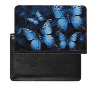 Passport Cover With Card Slots Leather Passport Holders Sunflower Black Background Waterproof Passport Holder Covers Case for Travel, Dark Blue Butterflies, One Size