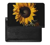 Passport Cover With Card Slots Leather Passport Holders Sunflower Black Background Waterproof Passport Holder Covers Case for Travel, Sunflower Black Background, One Size