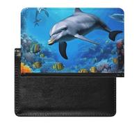 Passport Cover With Card Slots Leather Passport Holders Tropical Fruit Pineapple Waterproof Passport Holder Covers Case for Travel, Dolphin in the coral reef, One Size