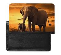 Passport Cover With Card Slots Leather Passport Holders White Labrador Waterproof Passport Holder Covers Case for Travel, Sunset Parent-Child Elephant, One Size