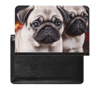 Passport Cover With Card Slots Leather Passport Holders World Map Waterproof Passport Holder Covers Case for Travel, Puppys pug, One Size