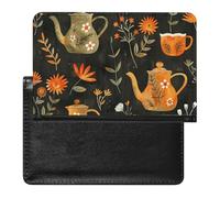 Passport Cover With Card Slots Leather Passport Holders Yellow And Blue Flowers Waterproof Passport Holder Covers Case for Travel, Plants and Teapot, One Size