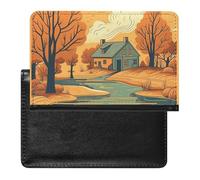 Passport Cover With Card Slots Leather Passport Holders Yellow And Blue Flowers Waterproof Passport Holder Covers Case for Travel, River in Front of House, One Size