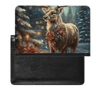 Passport Cover With Card Slots Leather Passport Holders Yellow And Blue Stripes Waterproof Passport Holder Covers Case for Travel, Christmas Gift Reindeer, One Size