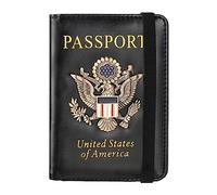 Passport Holder and Card Slot Combo RFID Blocking Leather Travel Passport Wallet for Men and Women US Passport Cover, black, American Metal National Emblem