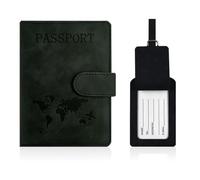 Passport Holder Cover and Suitcase Tag Set Black PU Leather RFID Blocking | Privacy-Protective Air Travel Organiser, Portable Universal, Multi-Compartment,14.5 x 10.5cm,for Boarding Passes Credit Cards