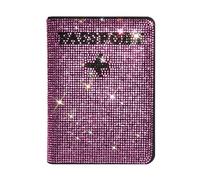 Passport Holder Cover,Crystal Diamond Ladies Key Purse Bag Passport Holder Case Leather Travel Documents Organizer Protector with Bling Rhinestone Luggage Tag, Pink, Bling & Fashion